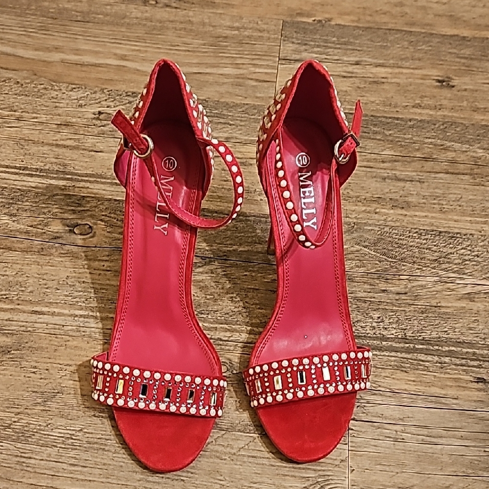 Pink Pearl Embellished Ankle-Strap Heels